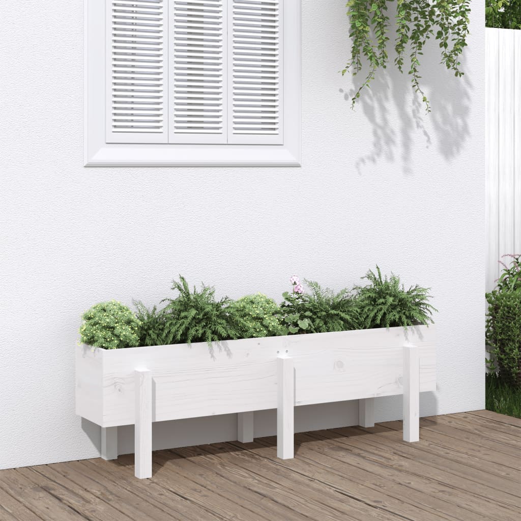 Strat înălțat de grădină, alb, 121x30x38 cm, lemn masiv de pin - Lando