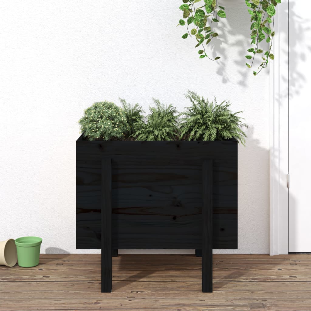 Jardinieră de grădină, negru, 62x50x57 cm, lemn masiv pin - Lando