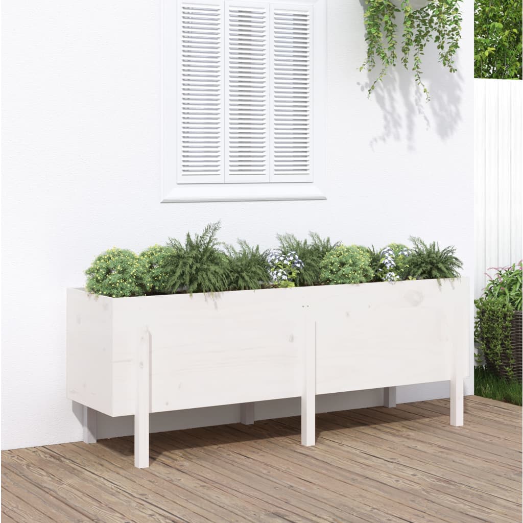 Strat înălțat de grădină, alb, 160x50x57 cm, lemn masiv de pin - Lando