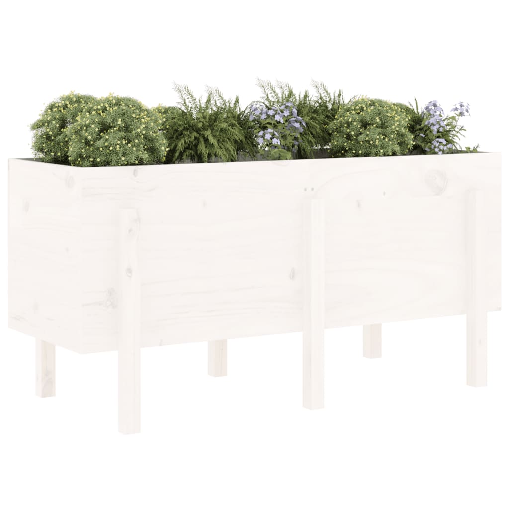 Strat înălțat de grădină, alb, 121x50x57 cm, lemn masiv de pin - Lando