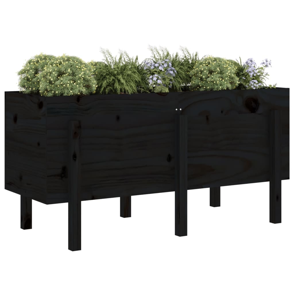 Strat înălțat de grădină, negru, 121x50x57 cm, lemn masiv pin - Lando