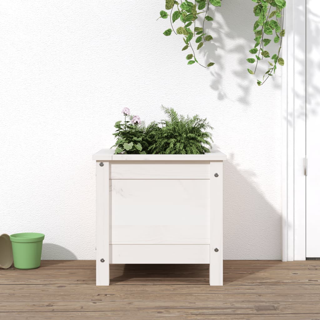 Jardinieră de grădină, alb, 40x40x39 cm, lemn masiv de pin - Lando