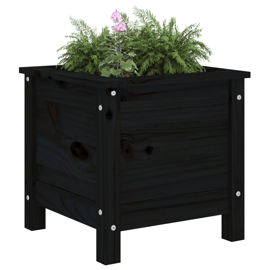 Jardinieră de grădină, negru, 40x40x39 cm, lemn masiv pin - Lando