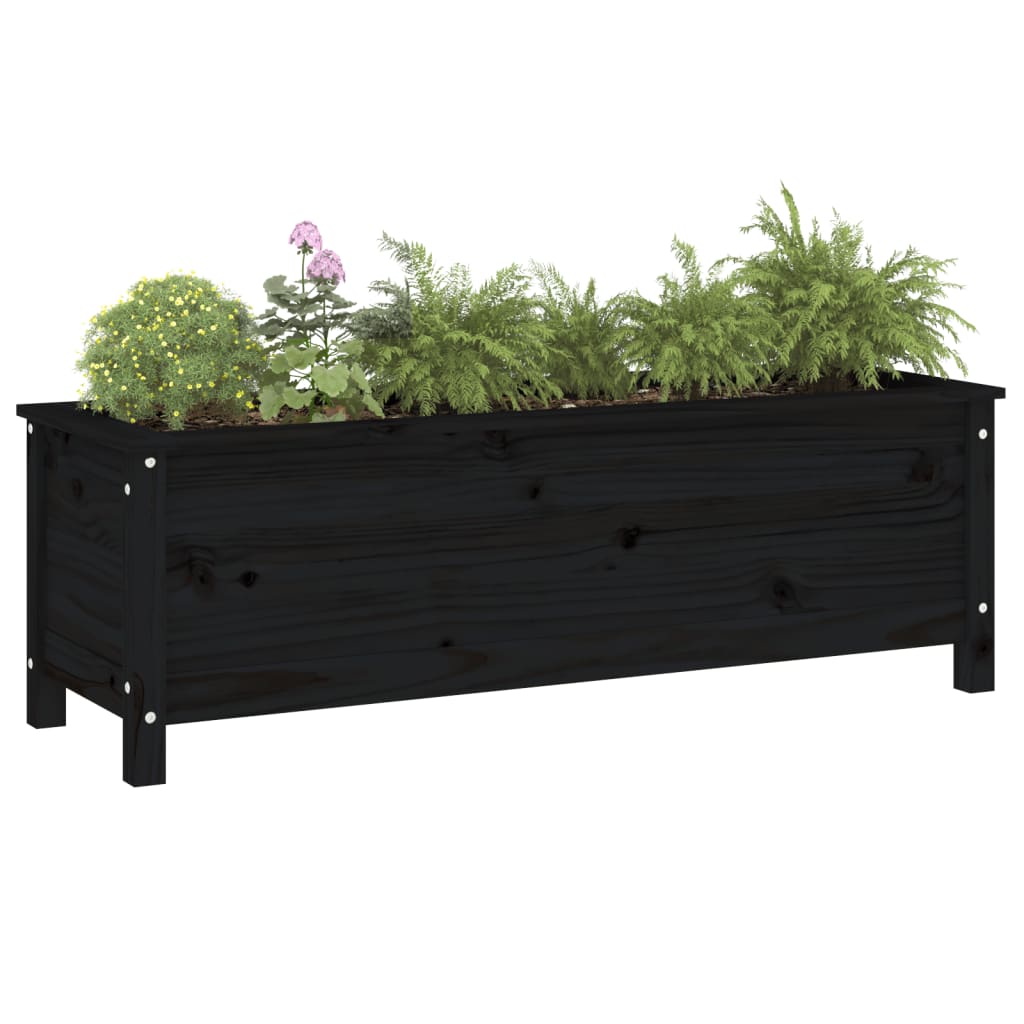 Strat înălțat de grădină, negru, 119,5x40x39 cm, lemn masiv pin - Lando
