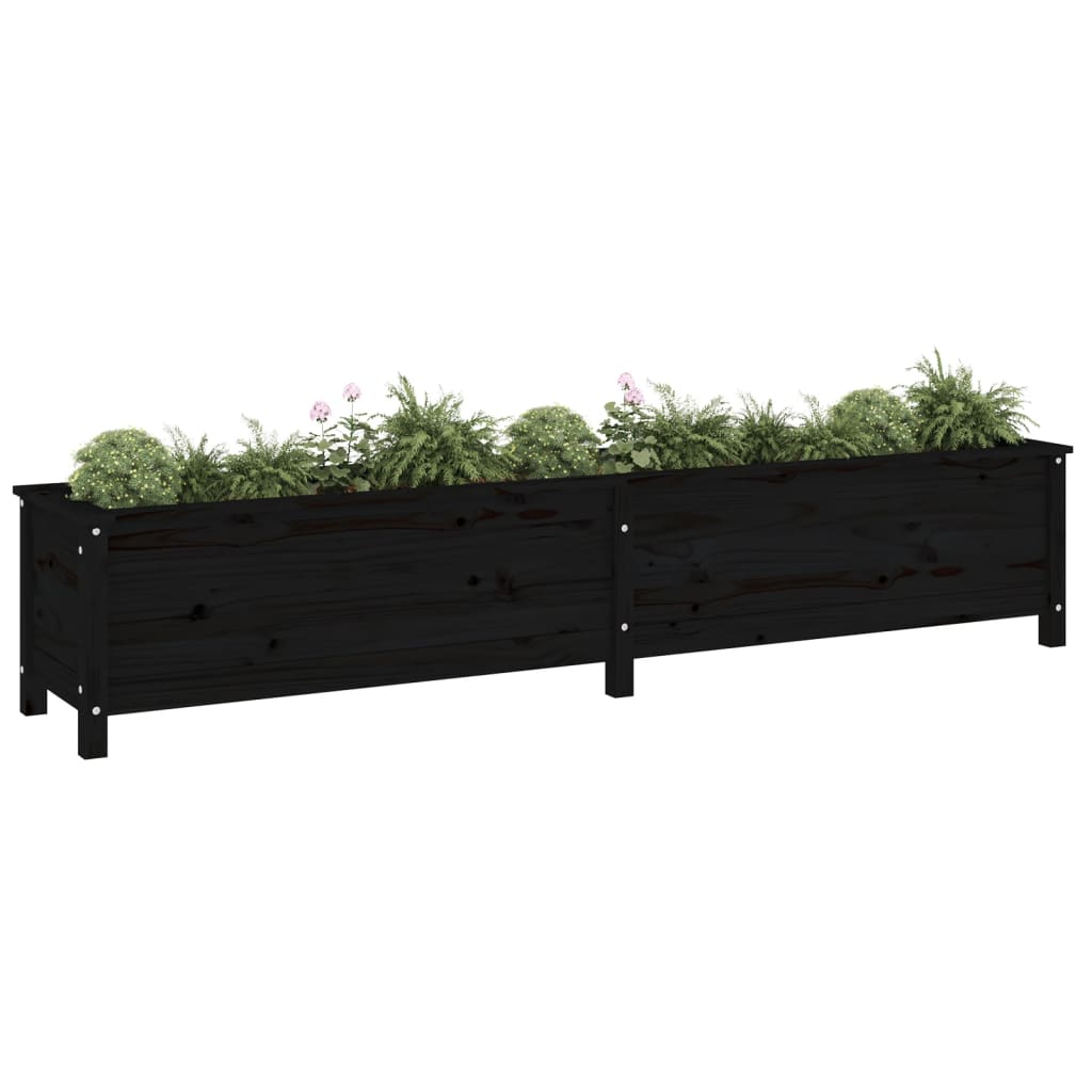 Strat înălțat de grădină, negru, 199,5x40x39 cm, lemn masiv pin - Lando