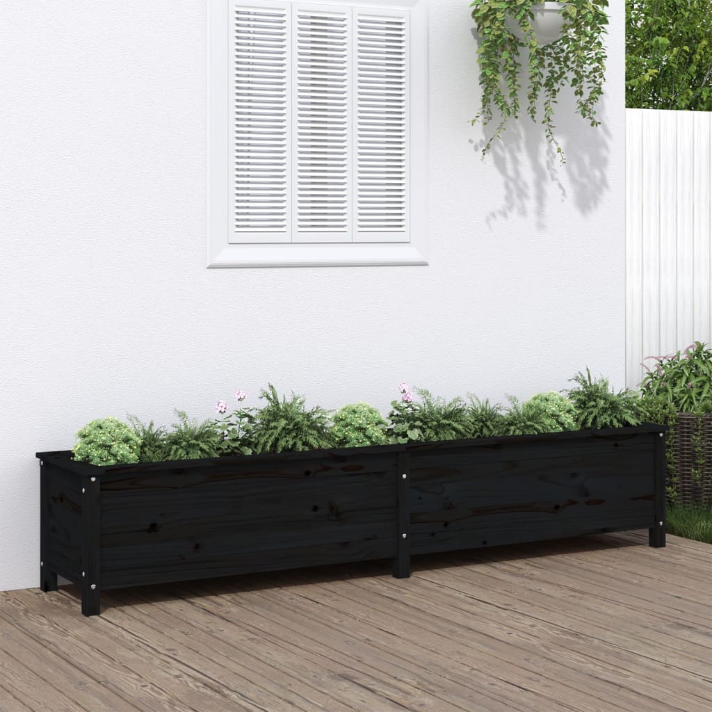 Strat înălțat de grădină, negru, 199,5x40x39 cm, lemn masiv pin - Lando