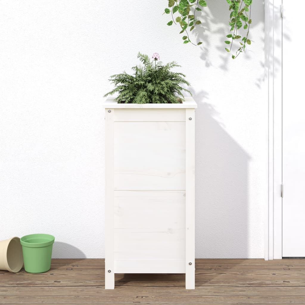 Jardinieră de grădină, alb, 40x40x78 cm, lemn masiv de pin - Lando
