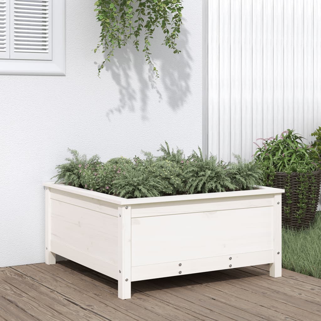 Jardinieră de grădină, alb, 82,5x82,5x39 cm, lemn masiv de pin - Lando