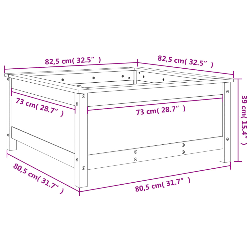 Jardinieră de grădină, gri, 82,5x82,5x39 cm, lemn masiv pin - Lando