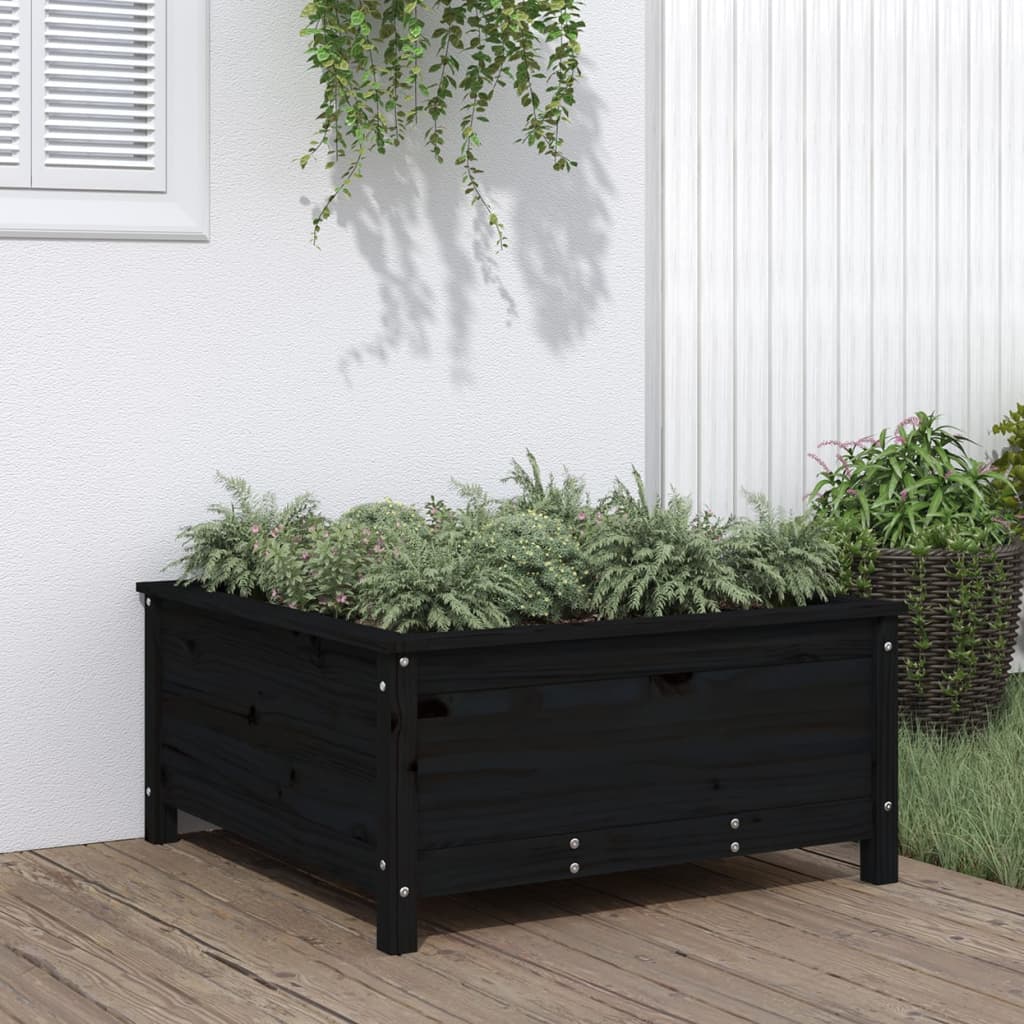 Jardinieră de grădină, negru, 82,5x82,5x39 cm lemn masiv de pin - Lando