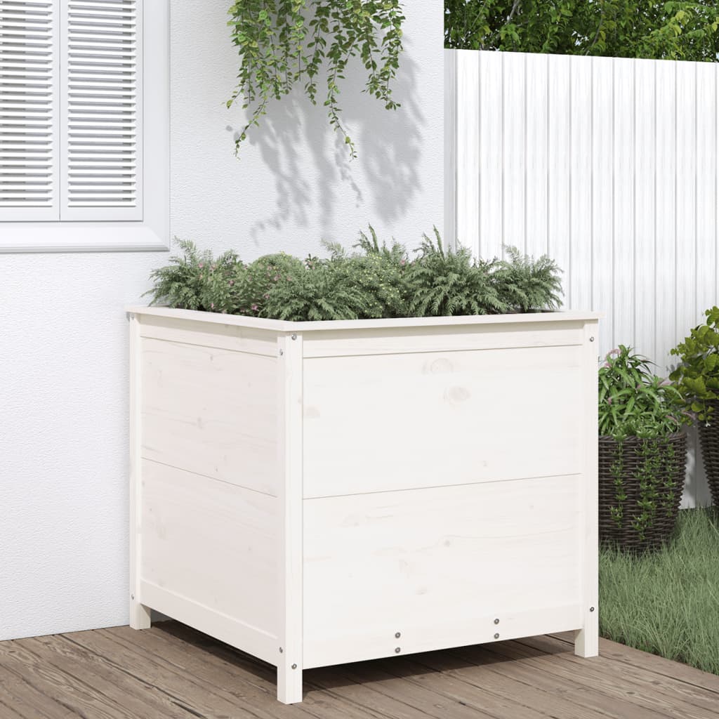 Jardinieră de grădină, alb, 82,5x82,5x78 cm, lemn masiv de pin - Lando