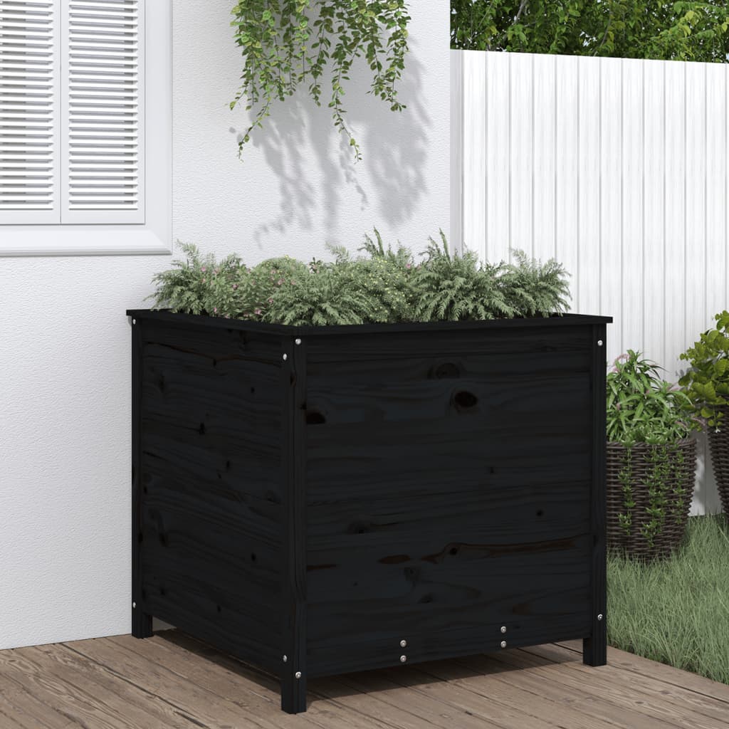 Jardinieră de grădină, negru, 82,5x82,5x78 cm lemn masiv de pin - Lando