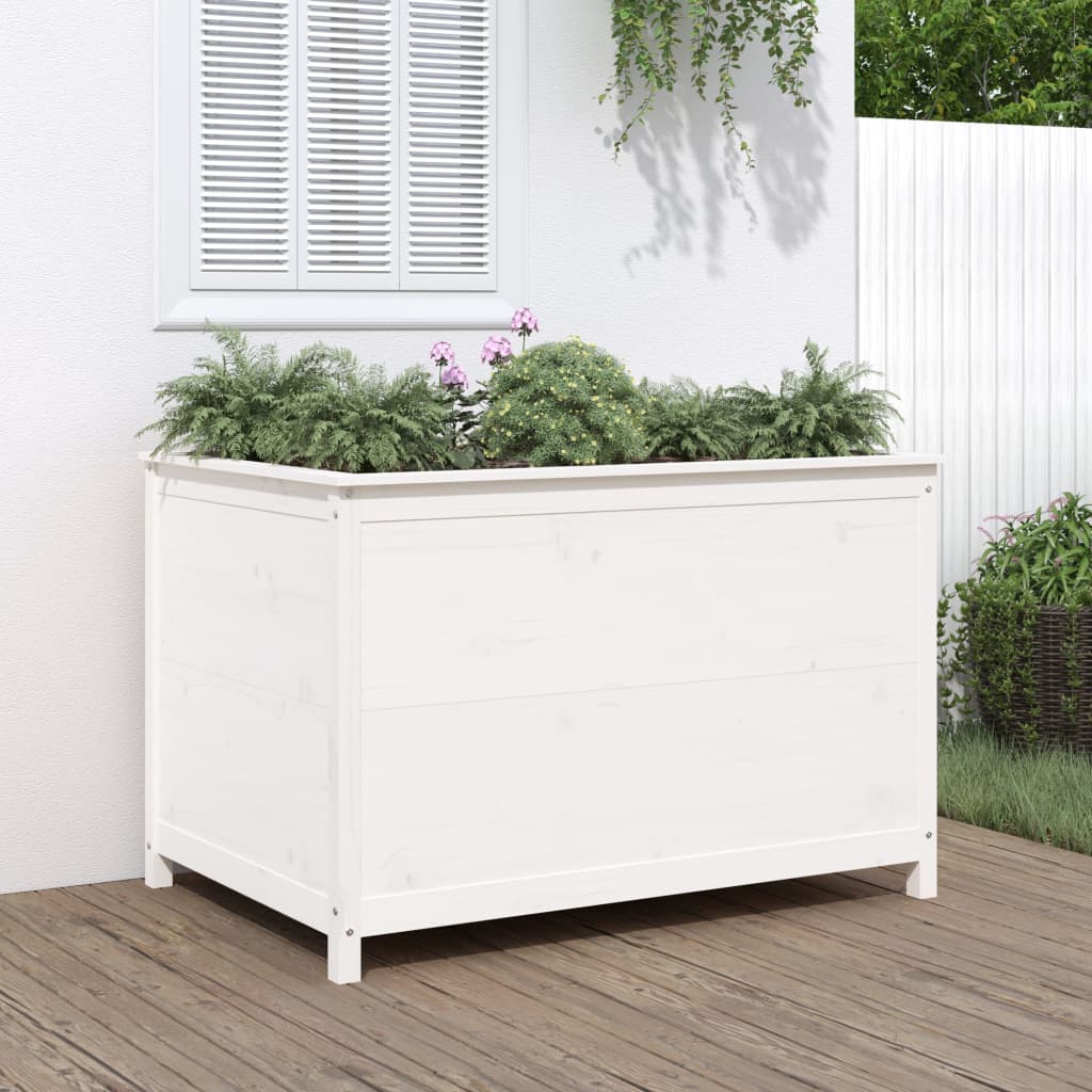 Strat înălțat de grădină, alb, 119,5x82,5x78 cm, lemn masiv pin - Lando