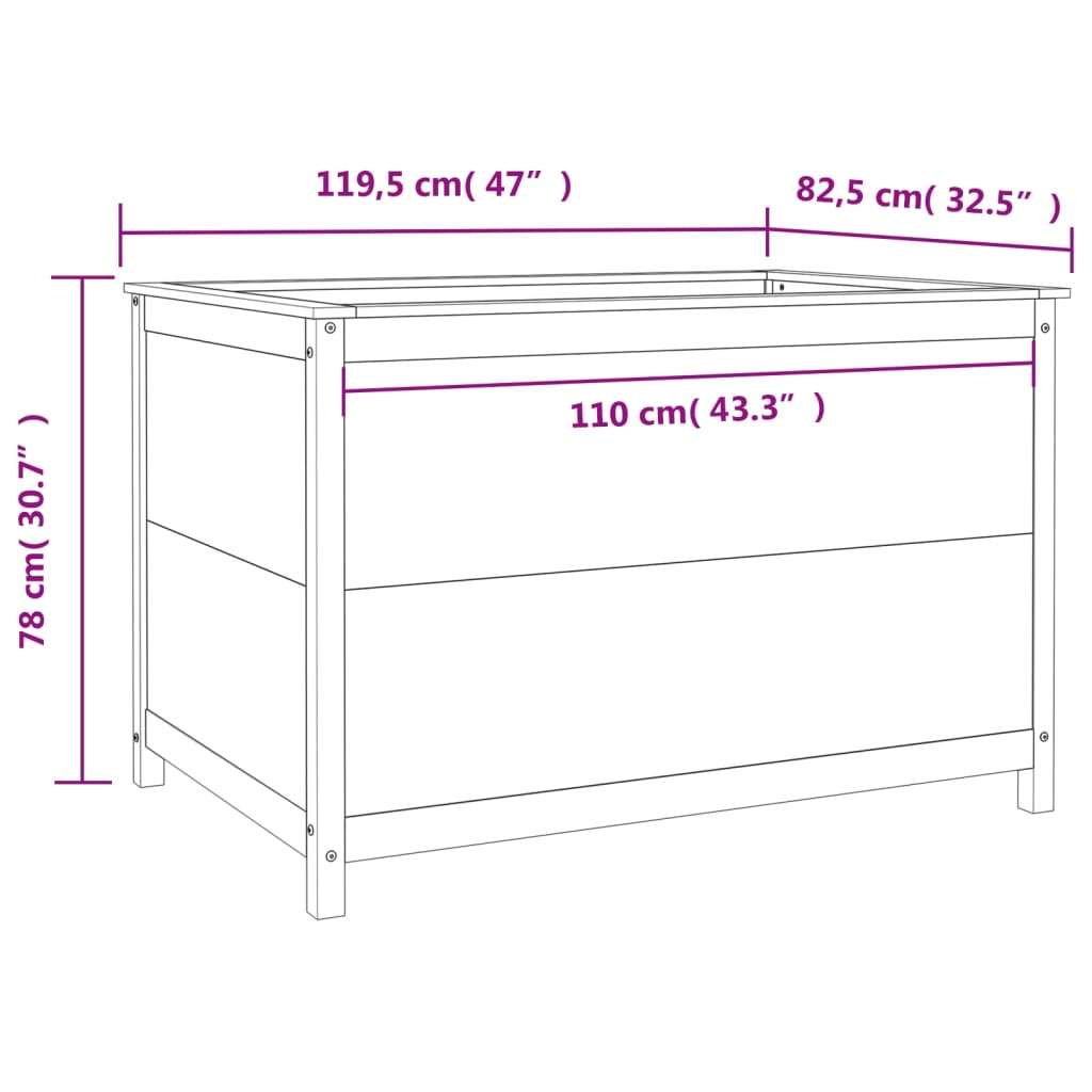 Strat înălțat de grădină, gri, 119,5x82,5x78 cm, lemn masiv pin - Lando