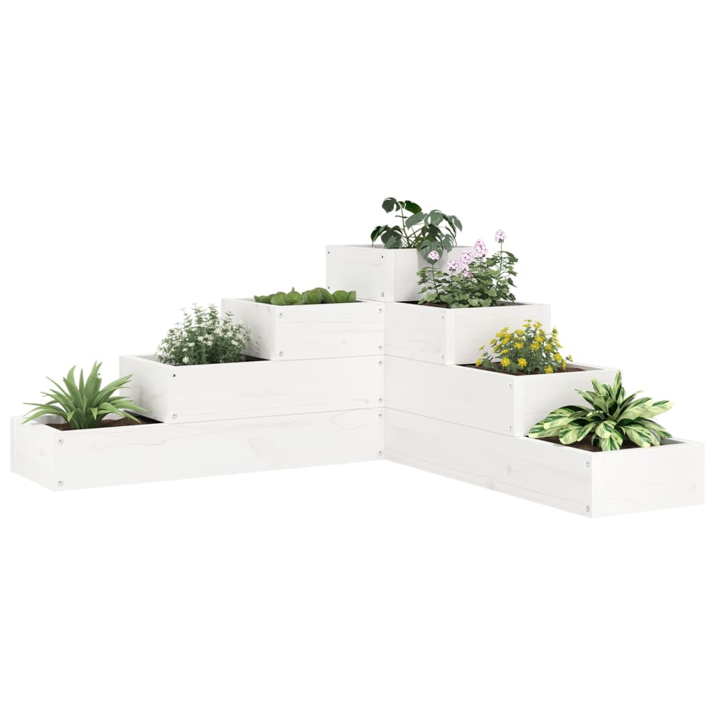 Jardinieră grădină 4 niveluri, alb 80,5x79x36 cm lemn masiv pin - Lando