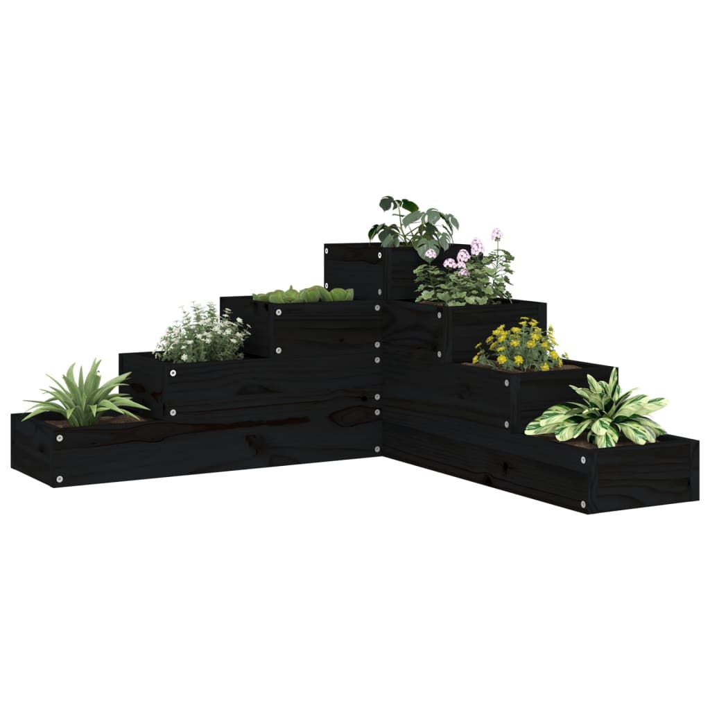 Jardinieră grădină 4 niveluri, negru 80,5x79x36 cm lemn pin - Lando