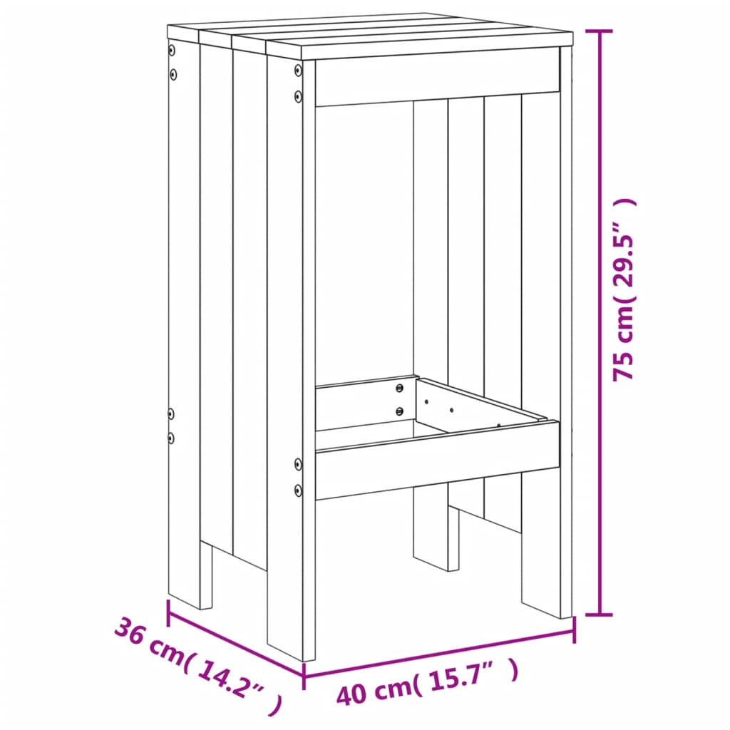 Taburete de bar, 2 buc., alb, 40x36x75 cm, lemn masiv de pin - Lando