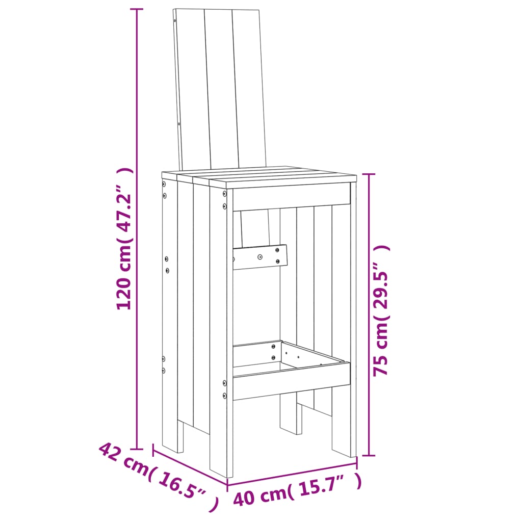 Scaune de bar, 2 buc., alb, 40x42x120 cm, lemn masiv de pin - Lando