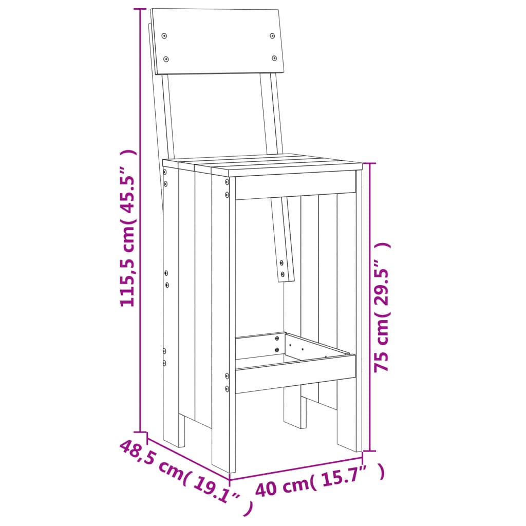 Taburete bar 2 buc. maro miere 40x48,5x115,5 cm lemn masiv pin - Lando