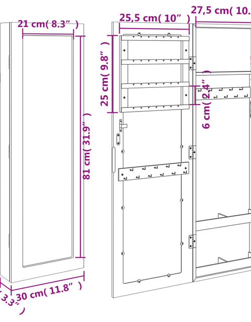 Încărcați imaginea în vizualizatorul Galerie, Dulap de bijuterii cu oglindă montat pe perete alb 30x8,5x90 cm Lando - Lando
