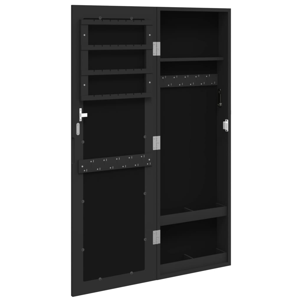 Dulap de bijuterii & oglindă montat pe perete negru 30x8,5x90cm Lando - Lando