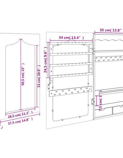 Încărcați imaginea în vizualizatorul Galerie, Dulap de bijuterii cu oglindă de perete, alb, 37,5x10x67 cm Lando - Lando

