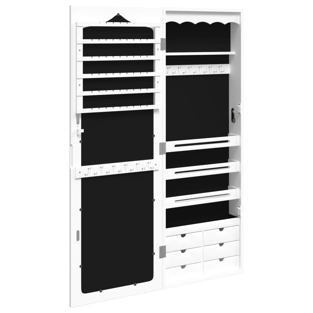 Dulap de bijuterii cu oglindă de perete, alb, 37,5x10x106 cm - Lando