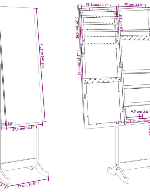 Загрузите изображение в средство просмотра галереи, Dulap de bijuterii cu oglindă independent, 42x38x152 cm Lando - Lando
