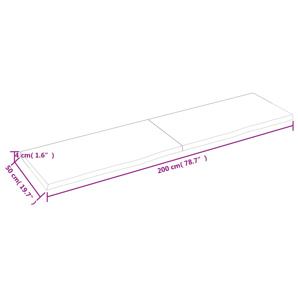 Raft perete maro deschis 200x50x4 cm lemn masiv stejar tratat Lando - Lando