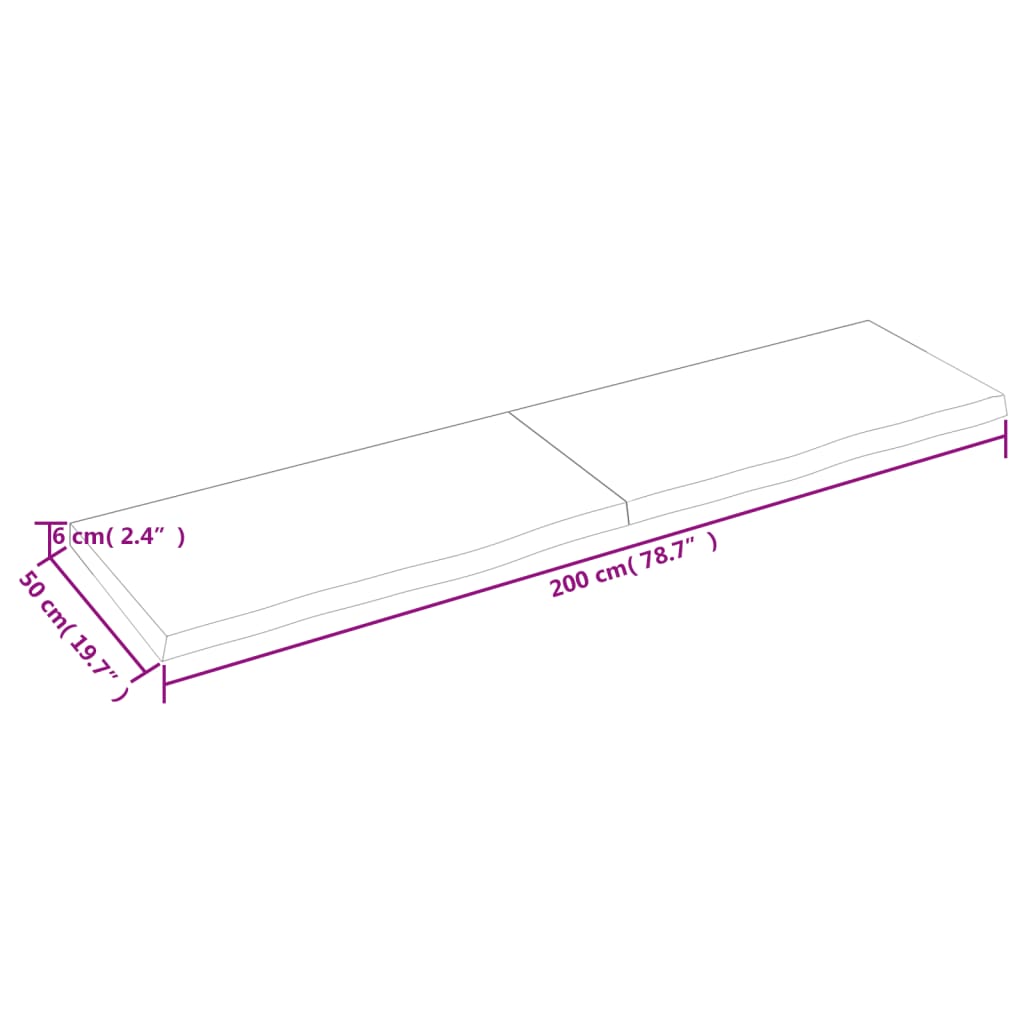 Raft de perete gri închis 200x50x6 cm lemn masiv stejar tratat Lando - Lando