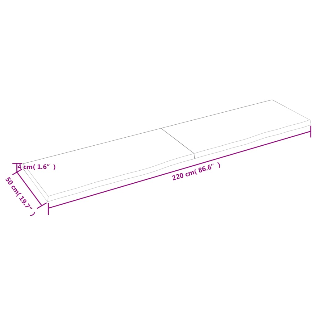 Raft de perete gri închis 220x50x4 cm lemn masiv stejar tratat Lando - Lando