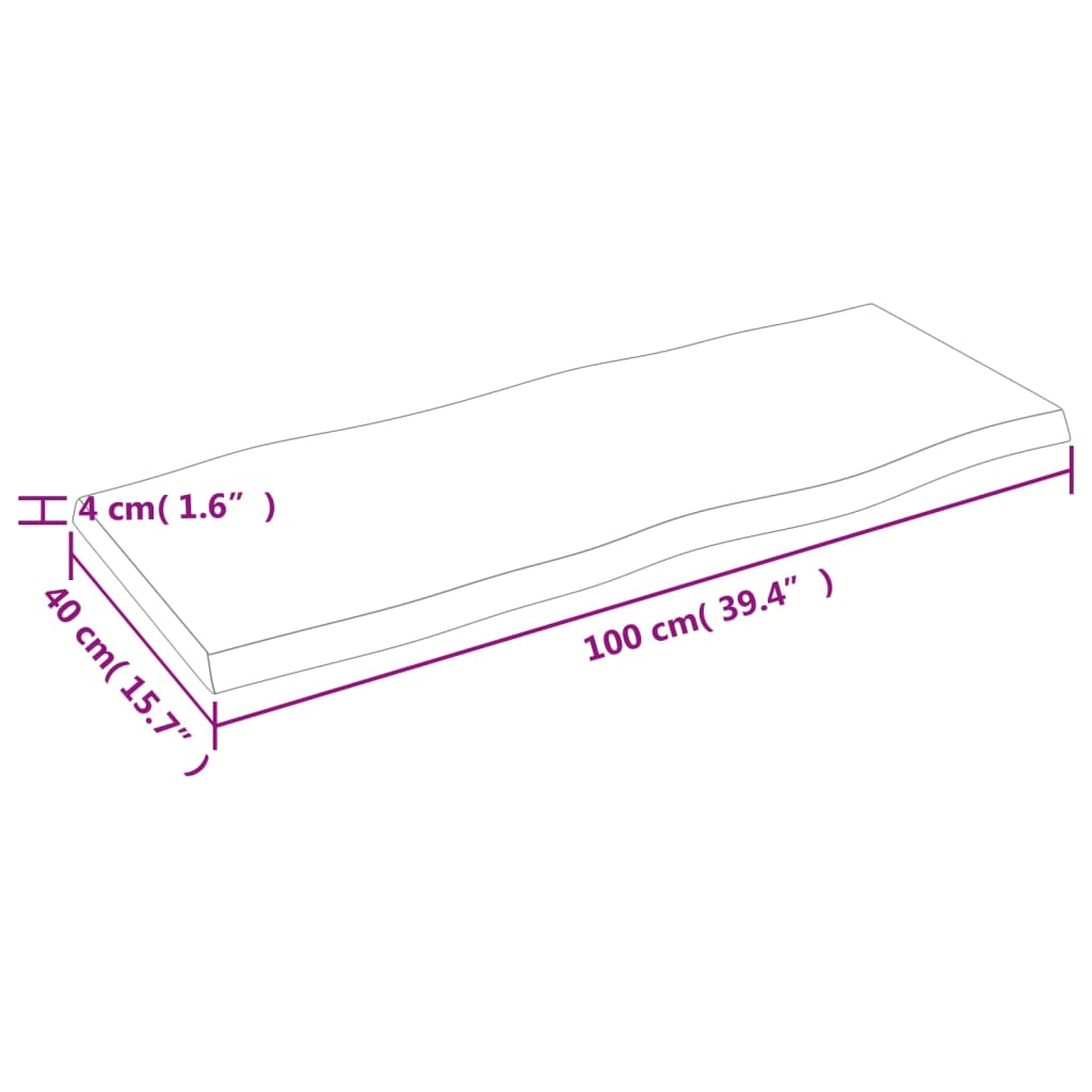 Blat masă 100x40x4 cm lemn masiv stejar netratat contur organic - Lando