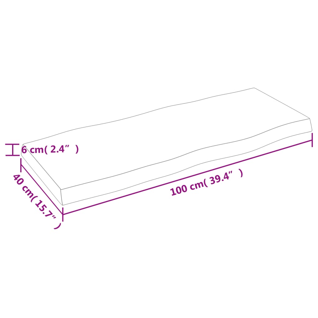 Blat masă 100x40x6 cm lemn masiv stejar netratat contur organic - Lando