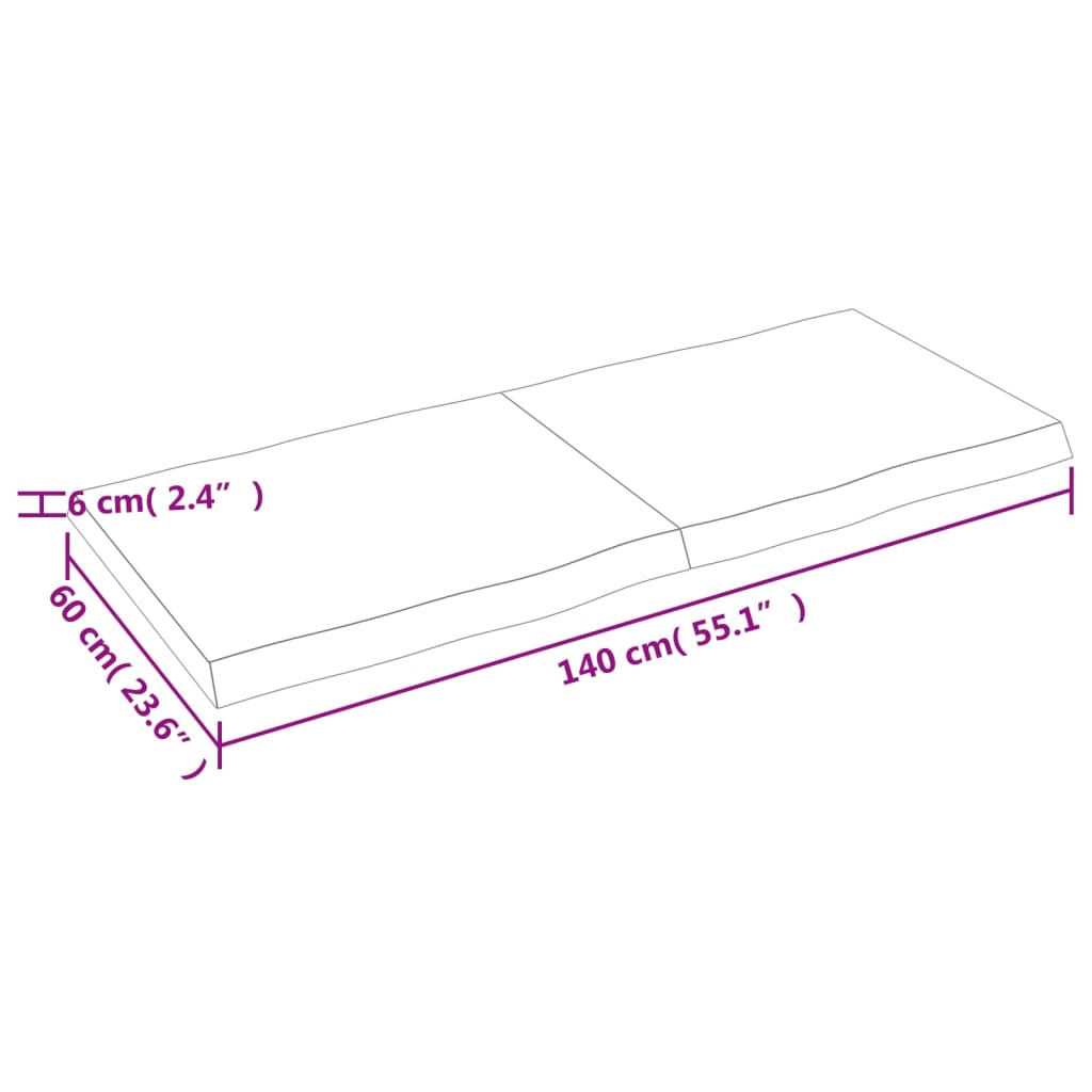 Blat masă 140x60x6 cm lemn masiv stejar netratat contur organic - Lando