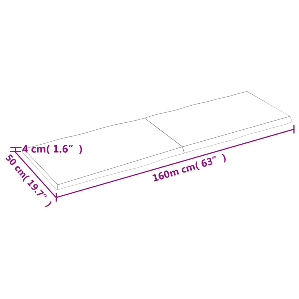 Blat masă 160x50x4 cm lemn masiv stejar netratat contur organic - Lando