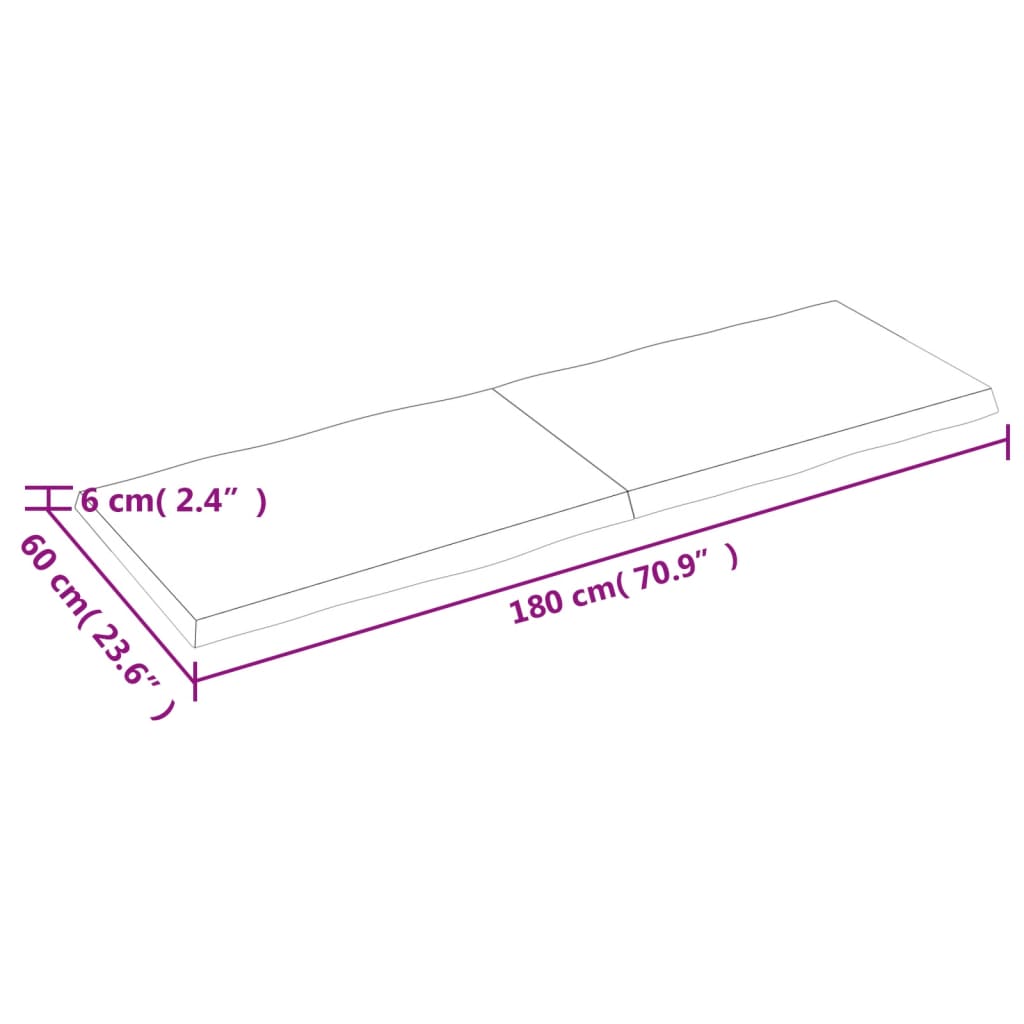 Blat masă 180x60x6 cm lemn masiv stejar netratat contur organic - Lando