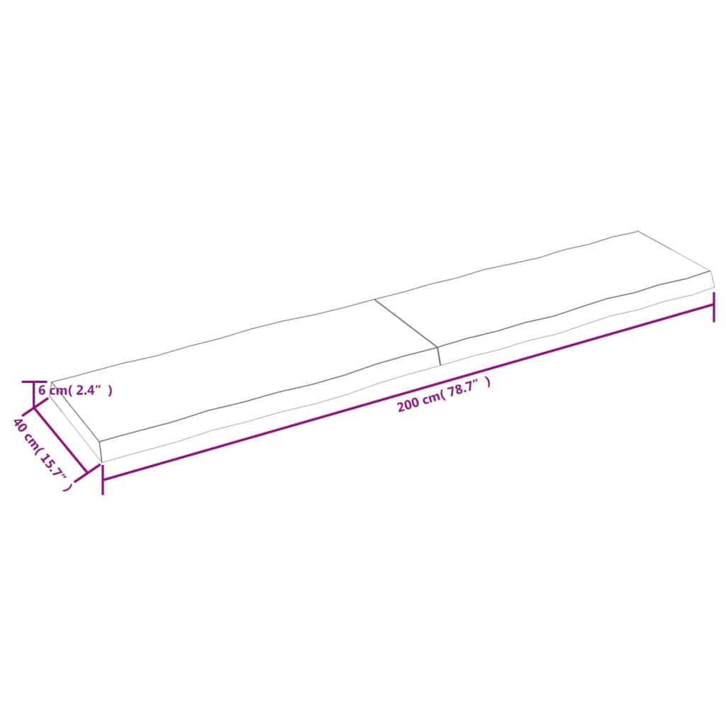 Blat masă 200x40x6 cm lemn masiv stejar netratat contur organic - Lando