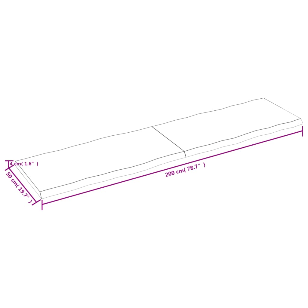 Blat masă 200x50x4 cm lemn masiv stejar netratat contur organic - Lando