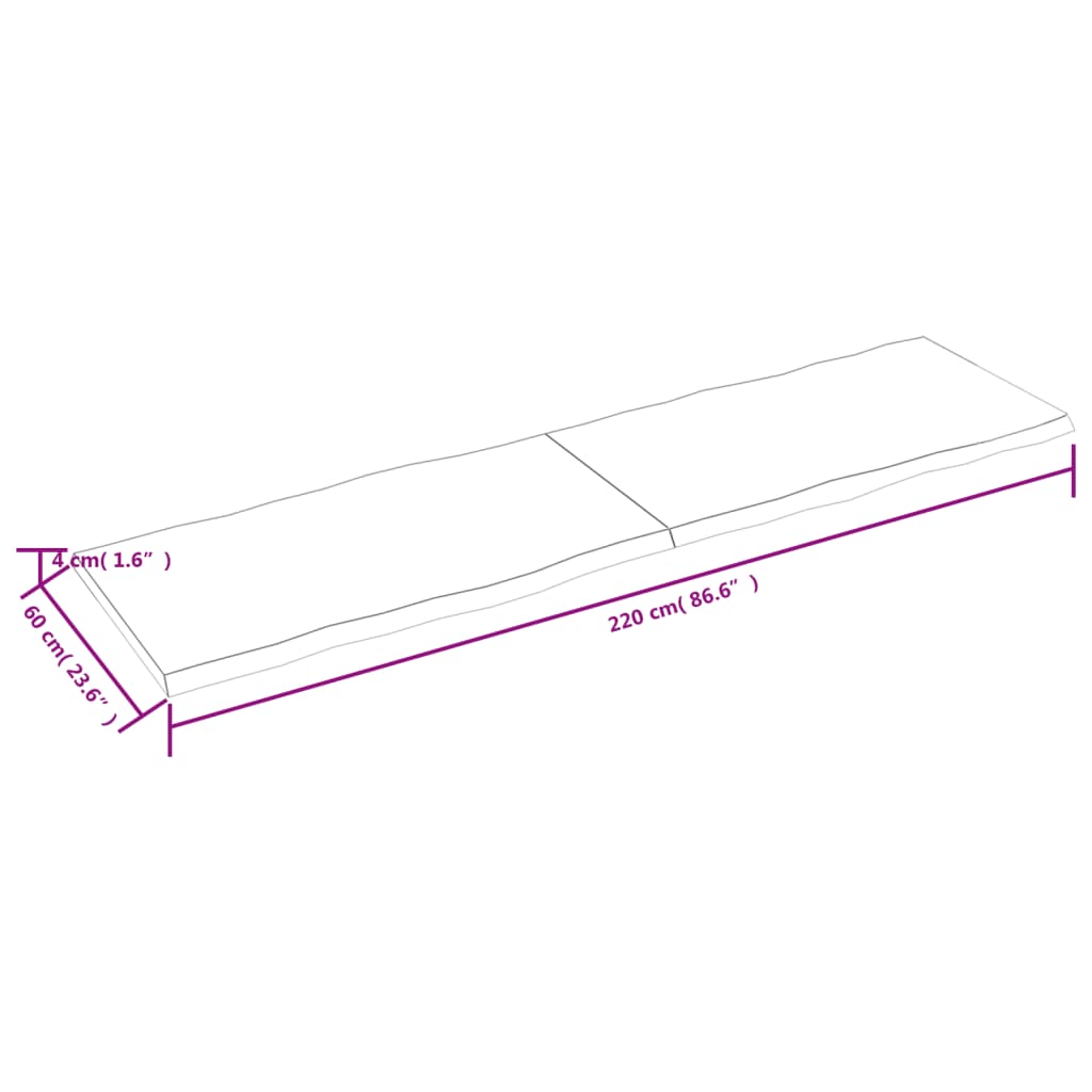 Blat masă 220x60x4 cm lemn masiv stejar netratat contur organic - Lando