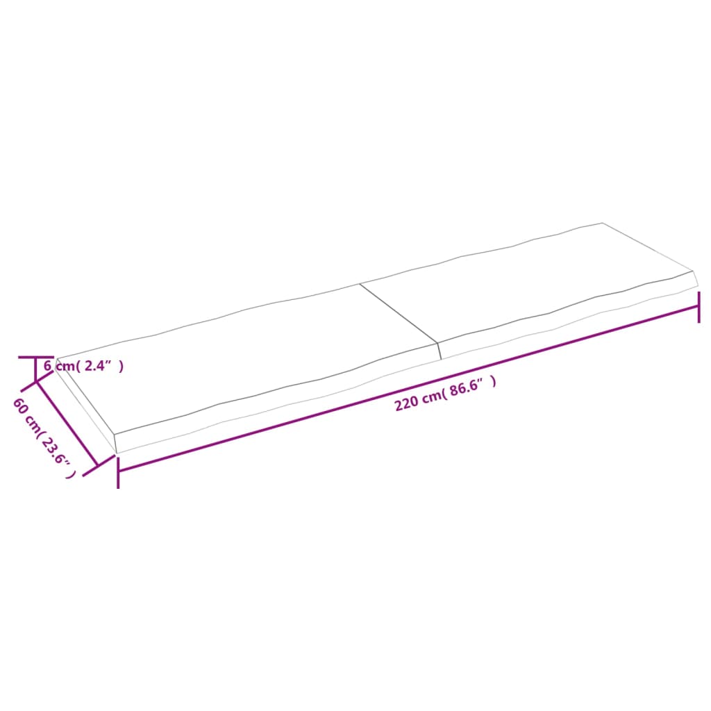 Blat masă 220x60x6 cm lemn masiv stejar netratat contur organic - Lando