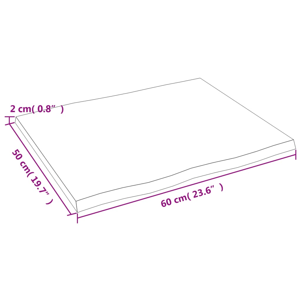 Blat masă, 60x50x2 cm, gri, lemn stejar tratat contur organic - Lando