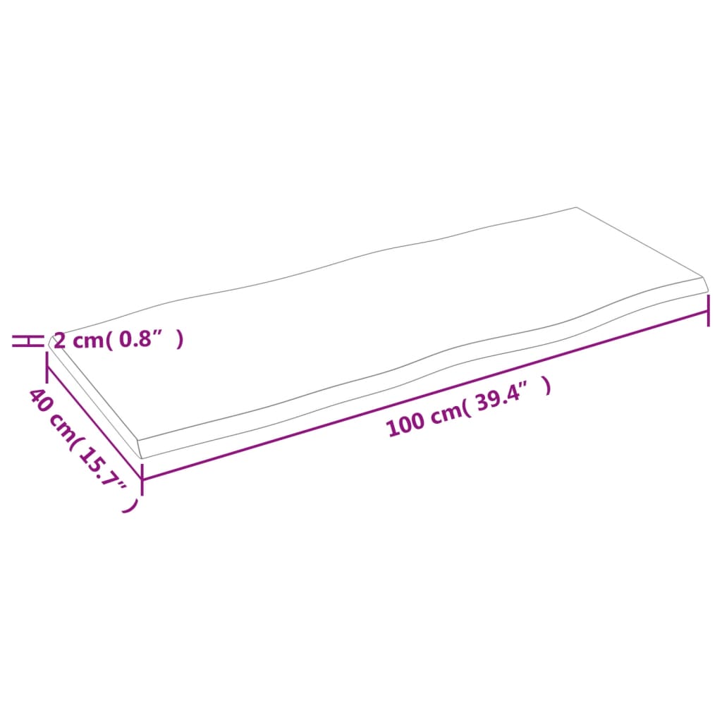 Blat masă, 100x40x2 cm, gri, lemn stejar tratat contur organic - Lando