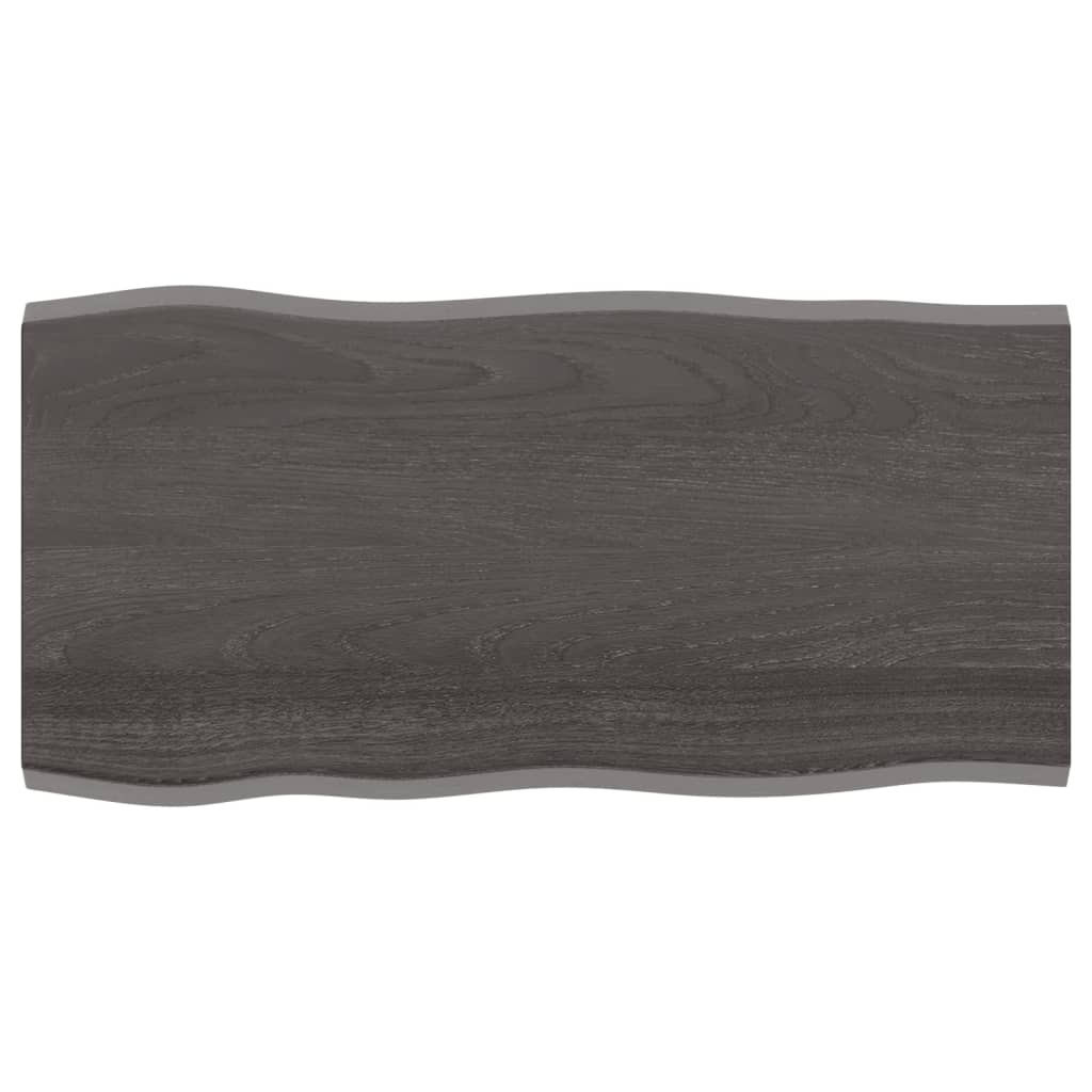 Blat masă, 100x50x2 cm, gri, lemn stejar tratat contur organic - Lando