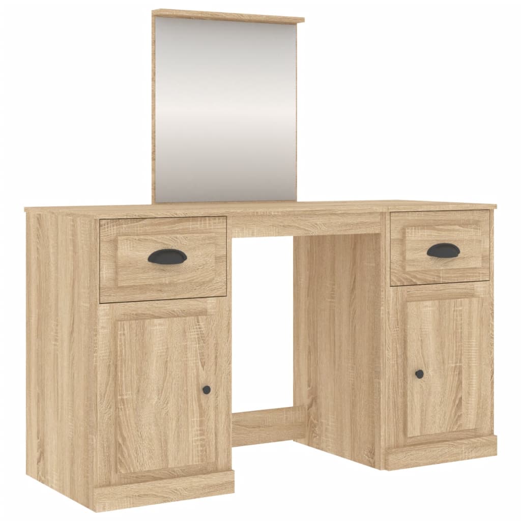 Masă de toaletă cu oglindă, stejar sonoma, 130x50x132,5 cm - Lando