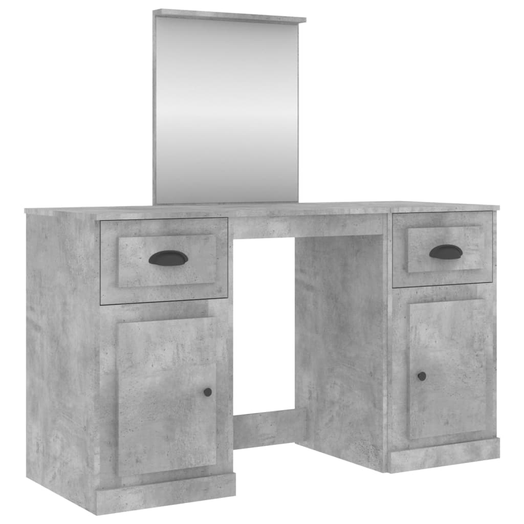 Masă de toaletă cu oglindă, gri beton, 130x50x132,5 cm - Lando