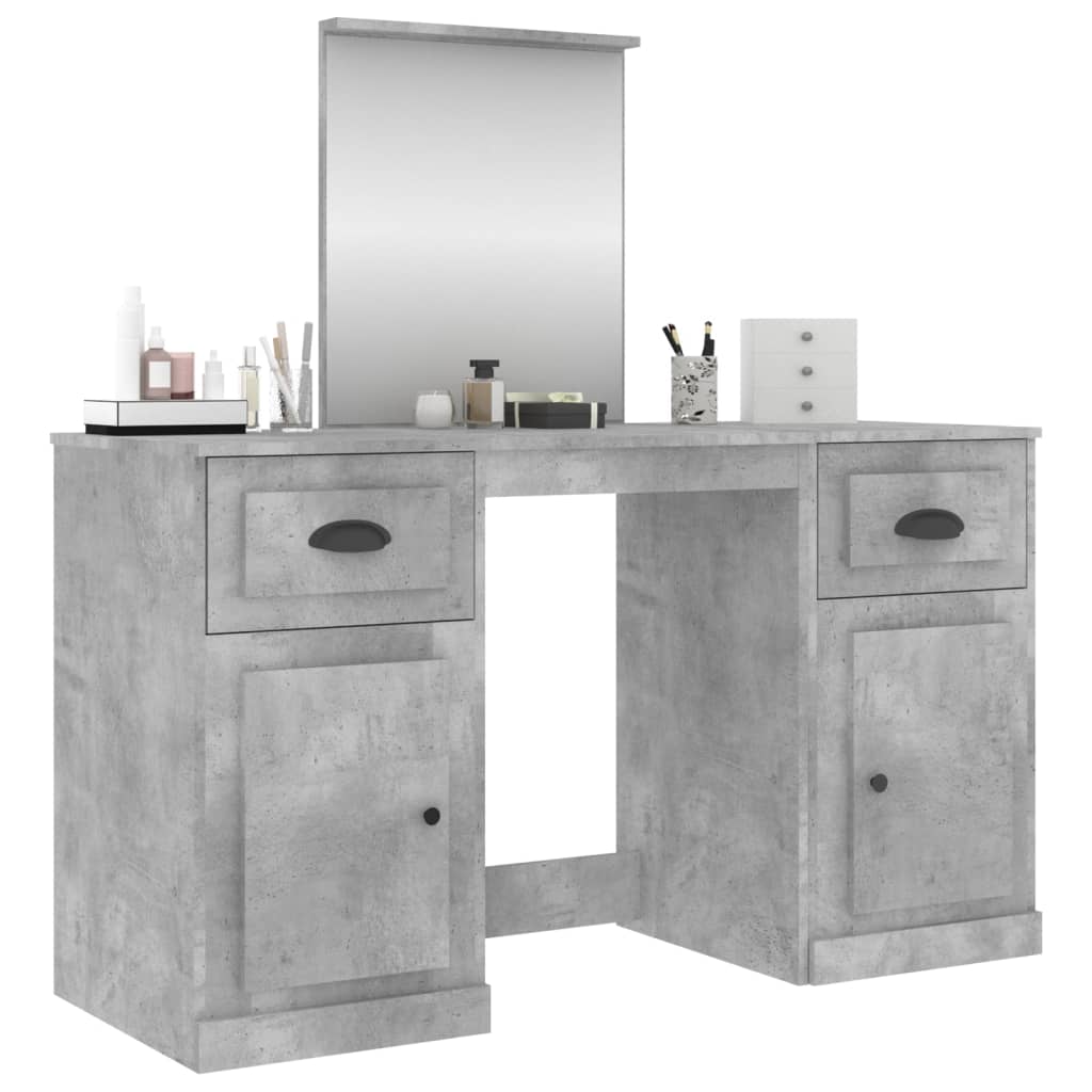 Masă de toaletă cu oglindă, gri beton, 130x50x132,5 cm - Lando