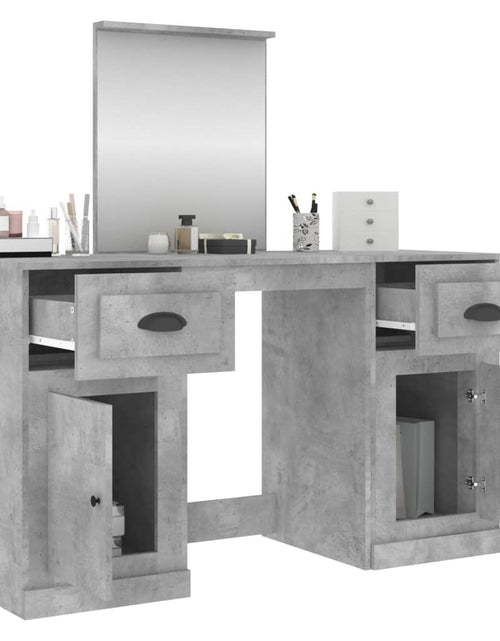 Încărcați imaginea în vizualizatorul Galerie, Masă de toaletă cu oglindă, gri beton, 130x50x132,5 cm - Lando

