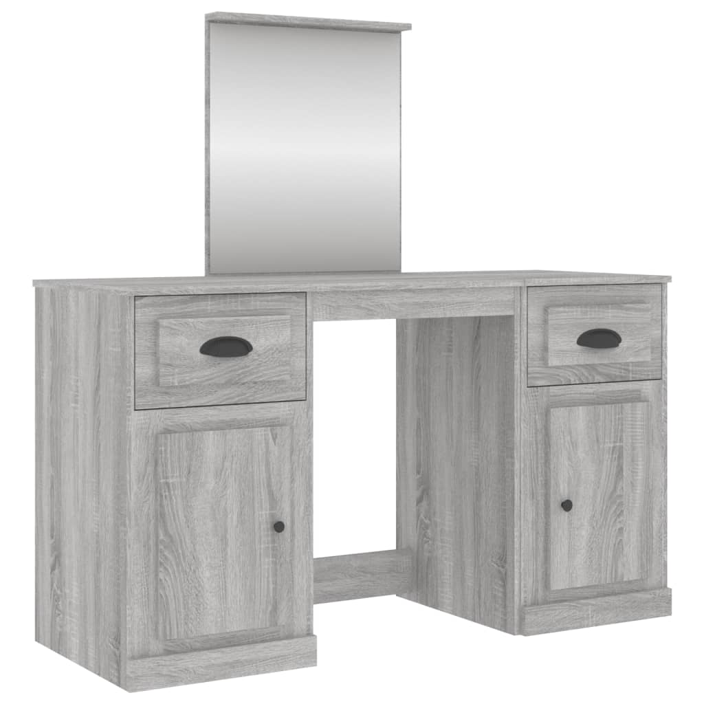 Masă de toaletă cu oglindă, sonoma gri, 130x50x132,5 cm - Lando