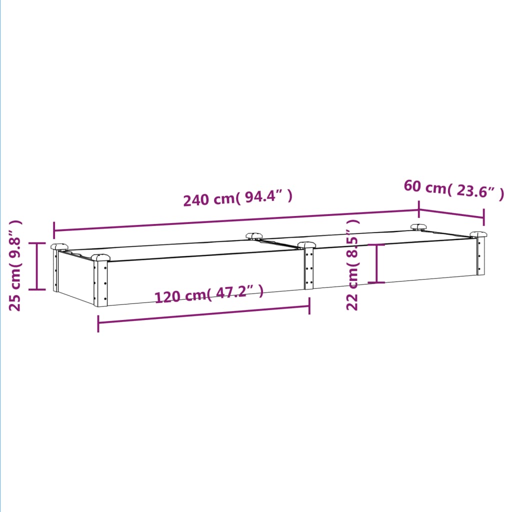 Strat grădină înălțat cu căptușeală maro 240x60x25 cm lemn brad Lando - Lando