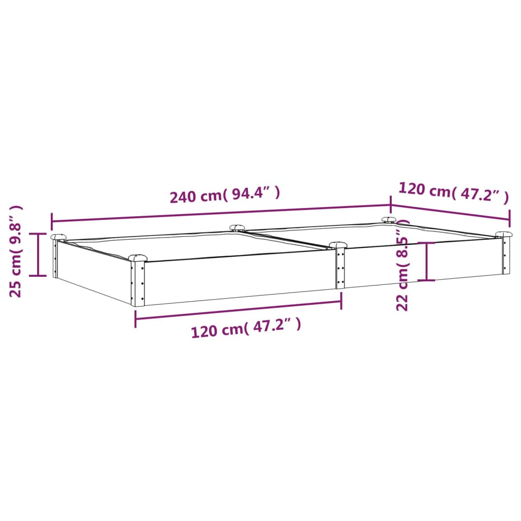 Strat grădină înălțat cu căptușeală maro 240x120x25cm lemn brad Lando - Lando